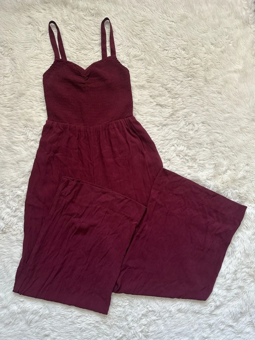 Madewell The Lucie Wide-Leg Jumpsuit Smocked Bodice Cabernet Sz S NWT New